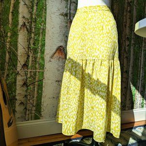 Citrus Yellow Green Drop Waist Leopard Print Maxi Skirt with Pockets